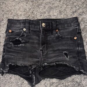 Distressed Black Denim Shorts